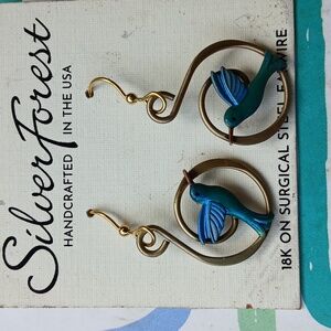 18K Surgical Steel Silver Hummingbird with Blue/green/gold accents